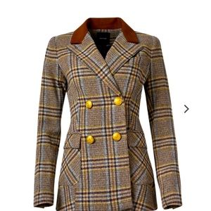 Smythe Plaid Blazer with Brown Collar and Gold Buttons NWT
